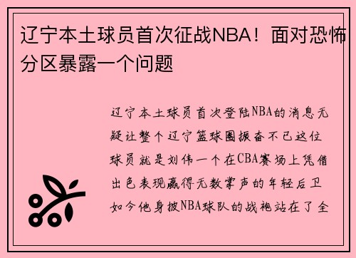 辽宁本土球员首次征战NBA！面对恐怖分区暴露一个问题